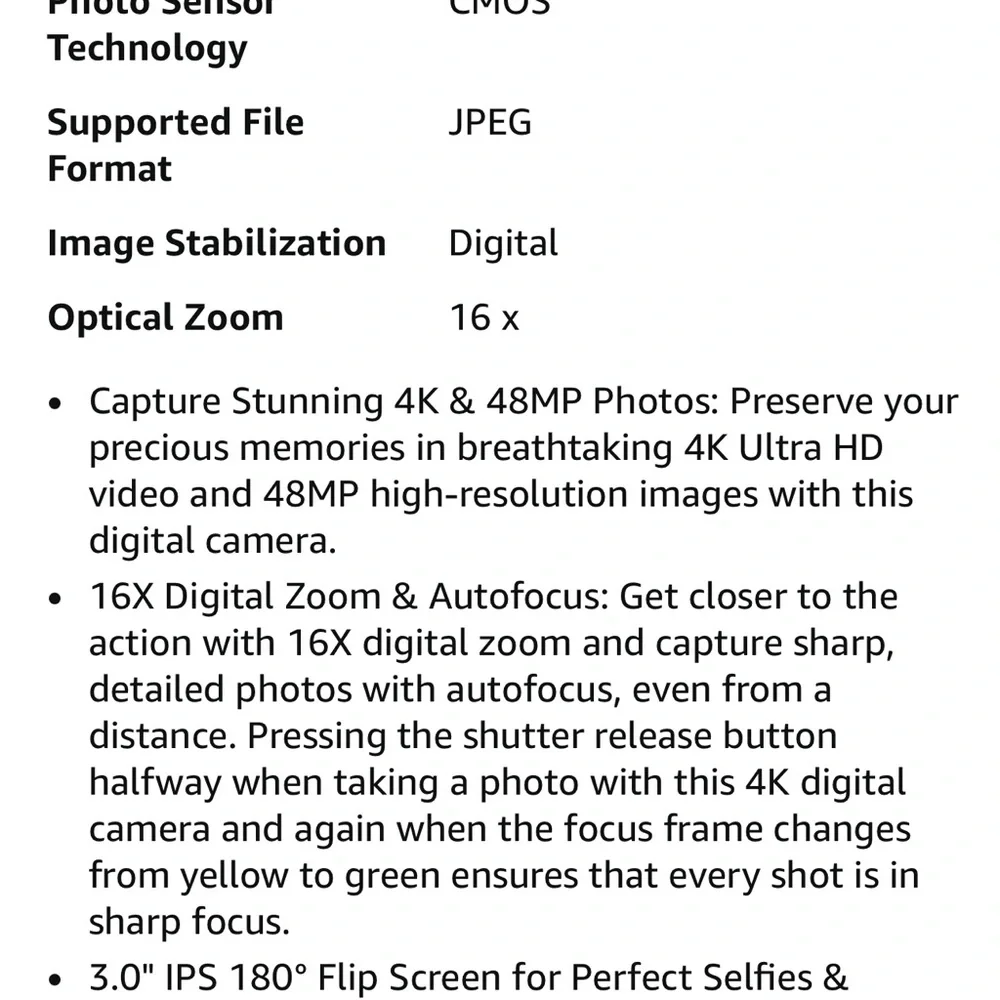 Black 4K Digital Camera with Wide-Angle Lens and Flip-Up LCD